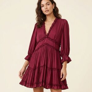 GAL Ruffle VNeck Dress M Red Mini Boho Festival Grunge Renaissance Goth Feminine